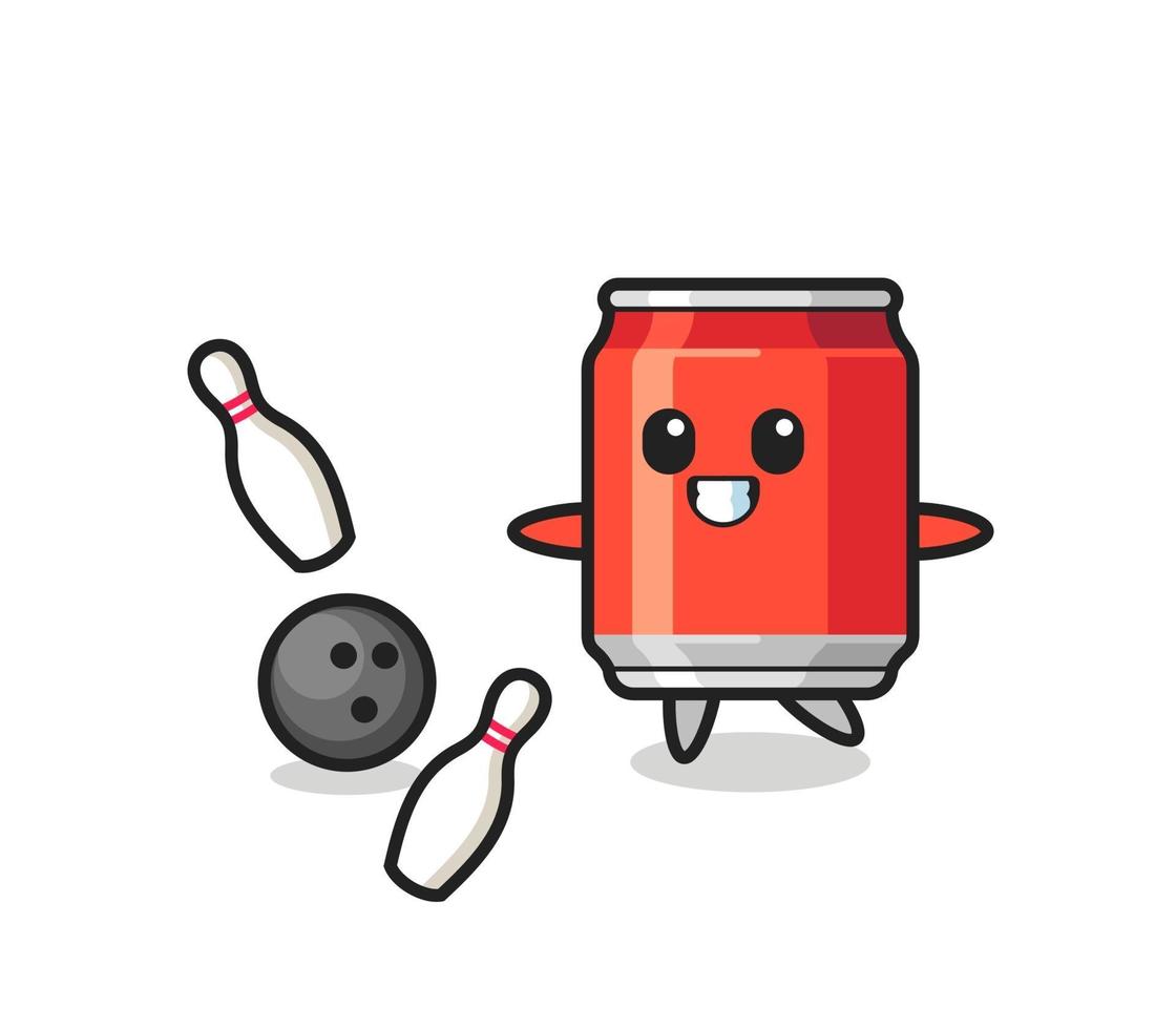 Character cartoon of drink can is playing bowling vector