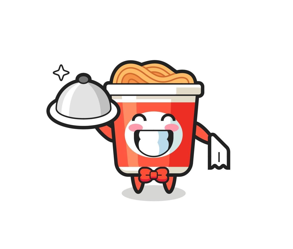 Mascota de personaje de fideos instantáneos como camareros. vector