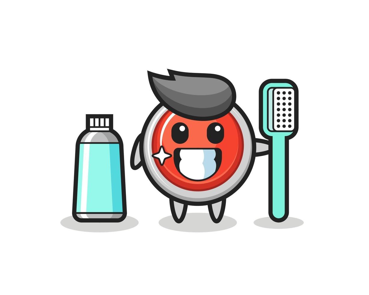 Mascot Illustration of emergency panic button with a toothbrush vector