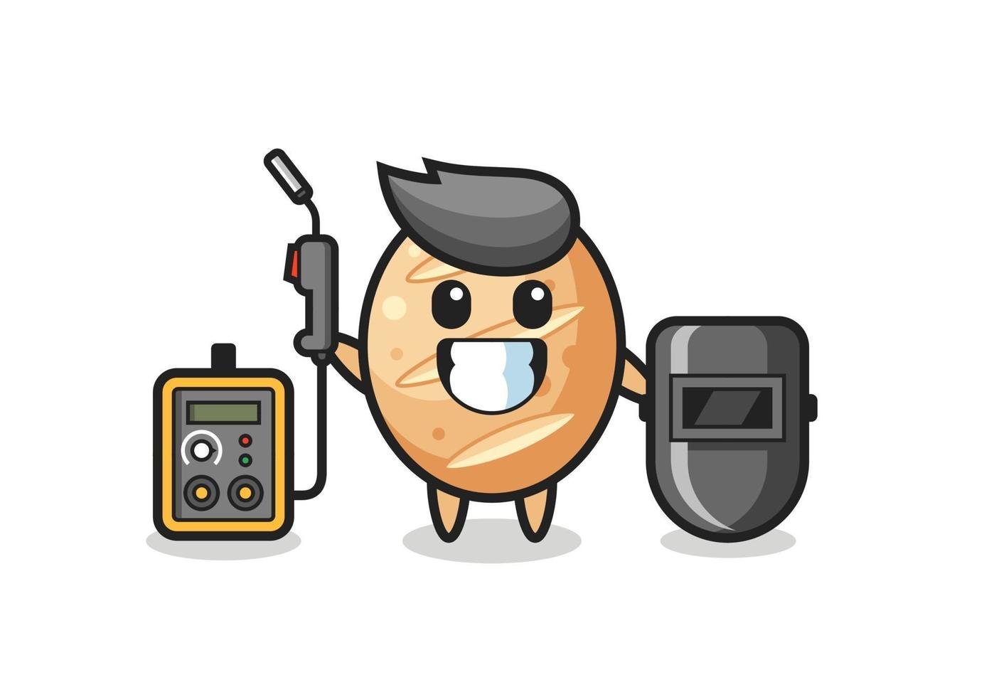 Character mascot of french bread as a welder vector