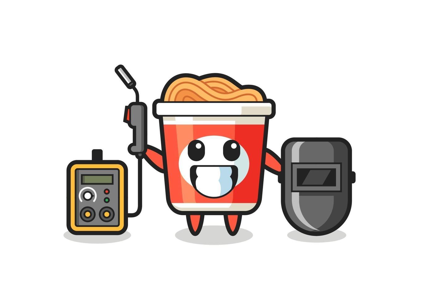 Character mascot of instant noodle as a welder vector