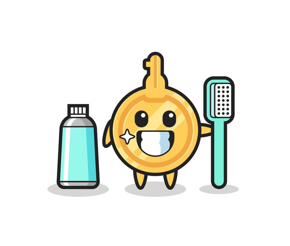 mascota, ilustración, de, llave, con, un, cepillo de dientes vector