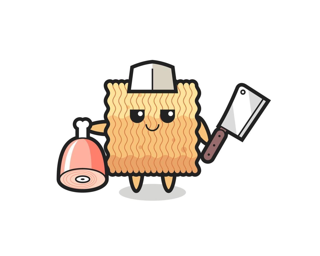 Illustration of raw instant noodle character as a butcher vector