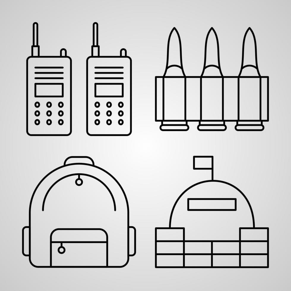 Military Line Icons Set Isolated On White Outline Symbols Military vector