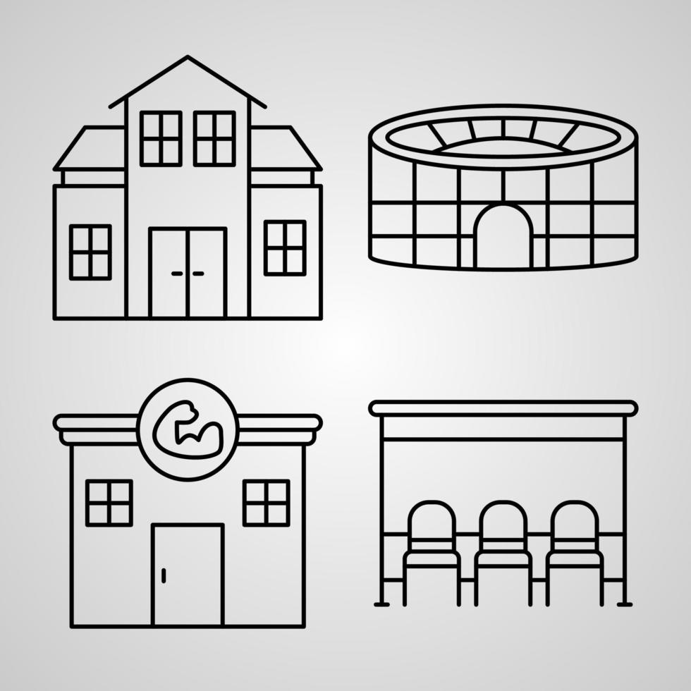 Set of Thin Line Flat Design Icons of City vector