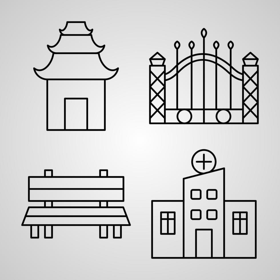 colección de símbolos de la ciudad sobre fondo blanco iconos de contorno de la ciudad vector