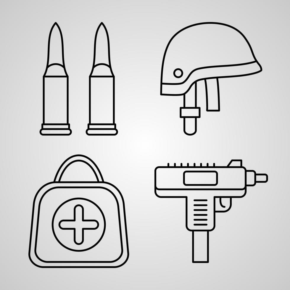 conjunto de iconos de línea vectorial de militares vector