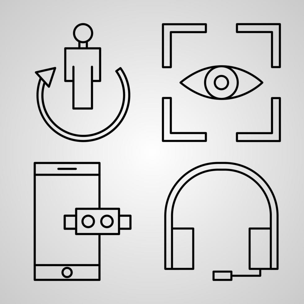 Set of Vector Line Icons of Virtual Reality