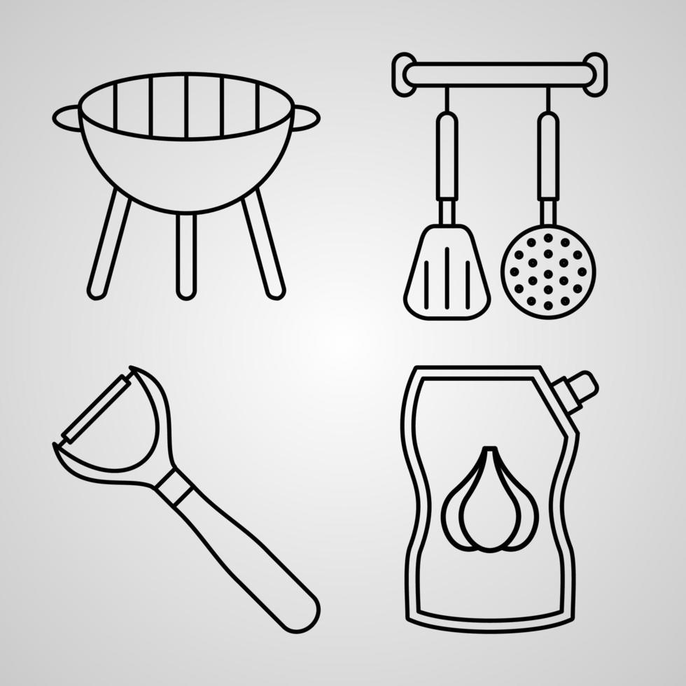 colección de símbolos de cocina sobre fondo blanco iconos de contorno de cocina vector