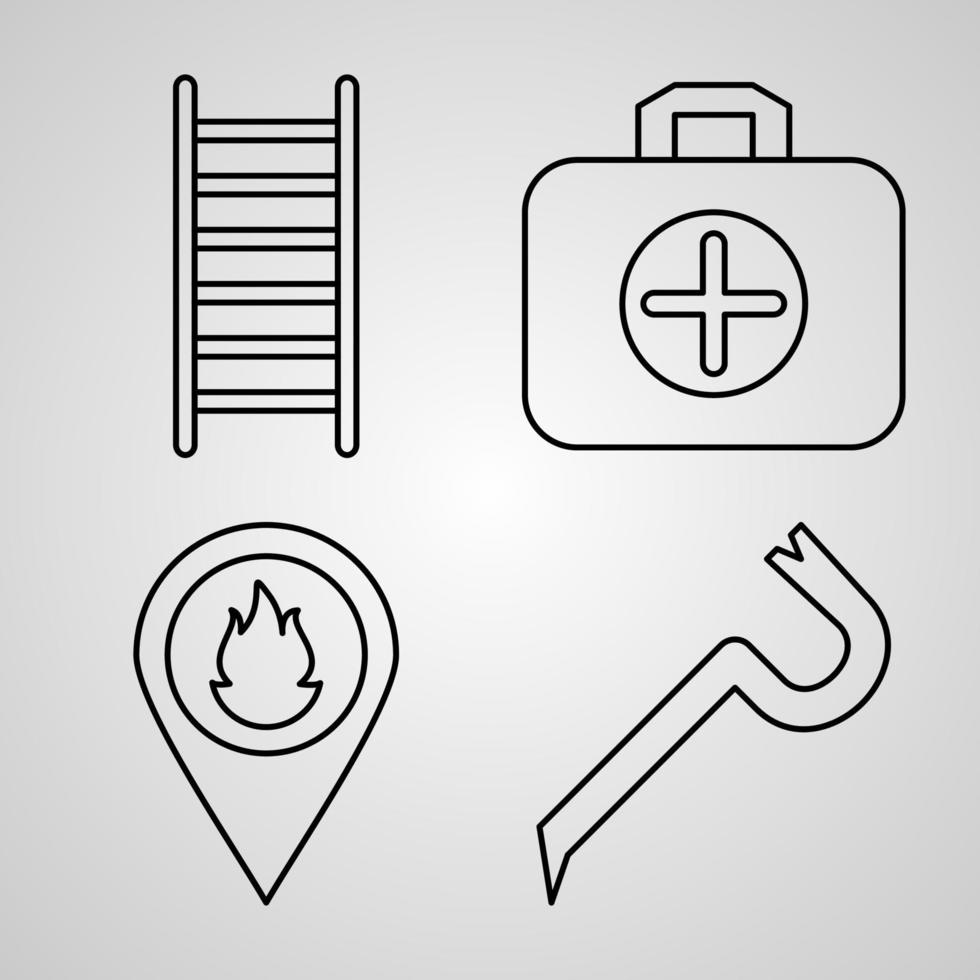 Fire Fighter Line Icons On White Outline Symbols FireFighter vector