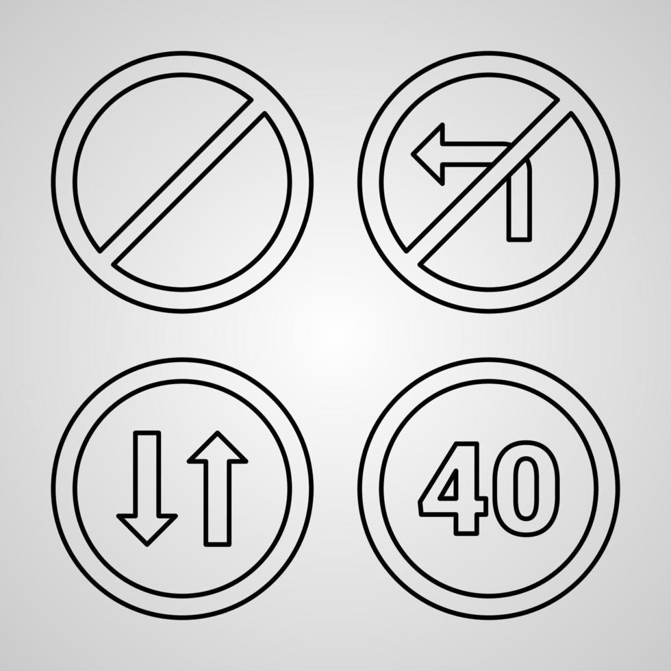 Set of Vector Line Icons of Road Signs