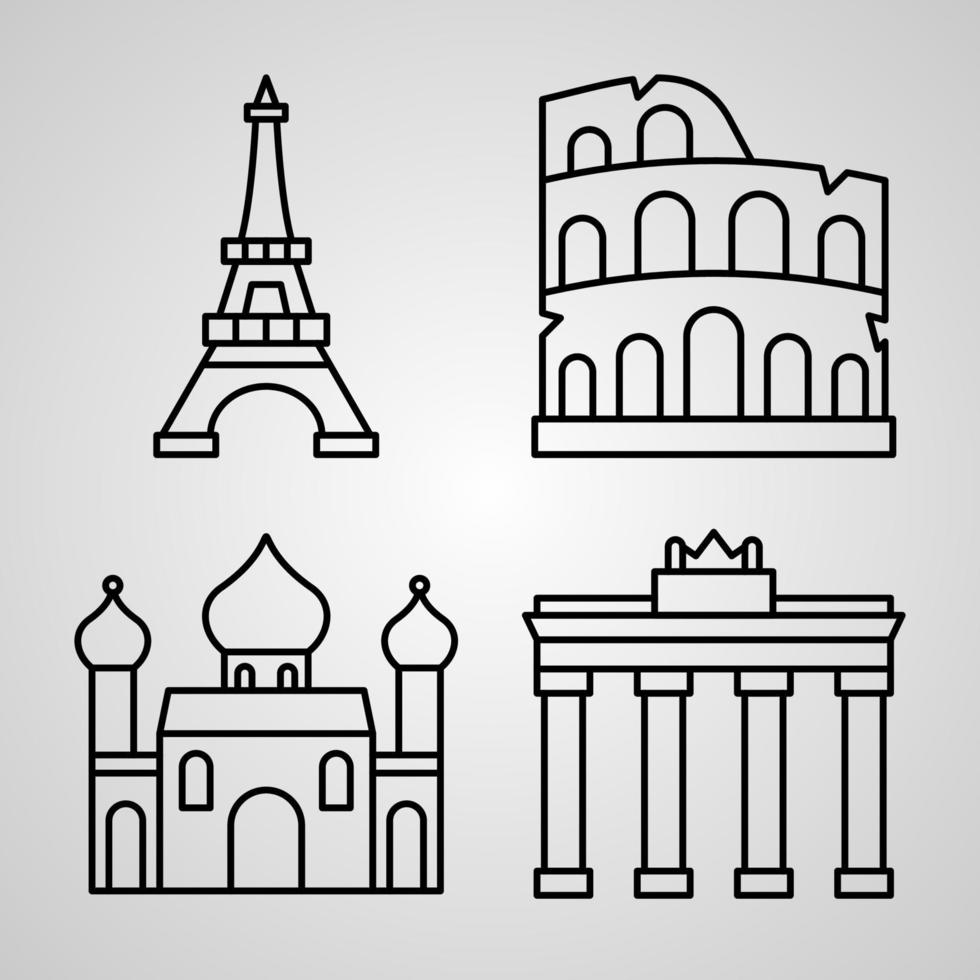 Set of Vector Line Icons of Monuments