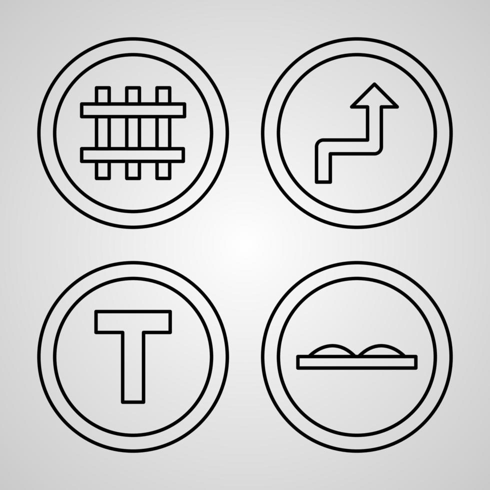 conjunto de iconos de diseño plano de línea delgada de señales de tráfico vector