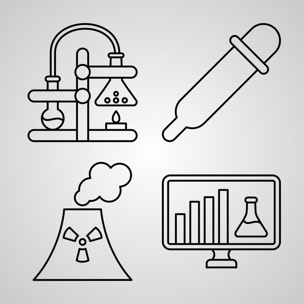 Set of Thin Line Flat Design Icons of Chemistry vector