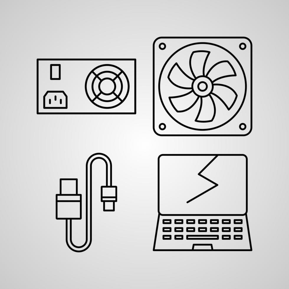 Conjunto de iconos de línea de computadora aislado en computadora de símbolos de contorno blanco vector