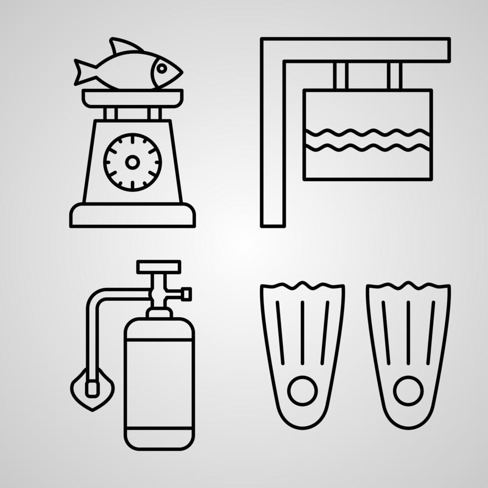 Set of Fishing Icons Vector Illustration Isolated on White Background