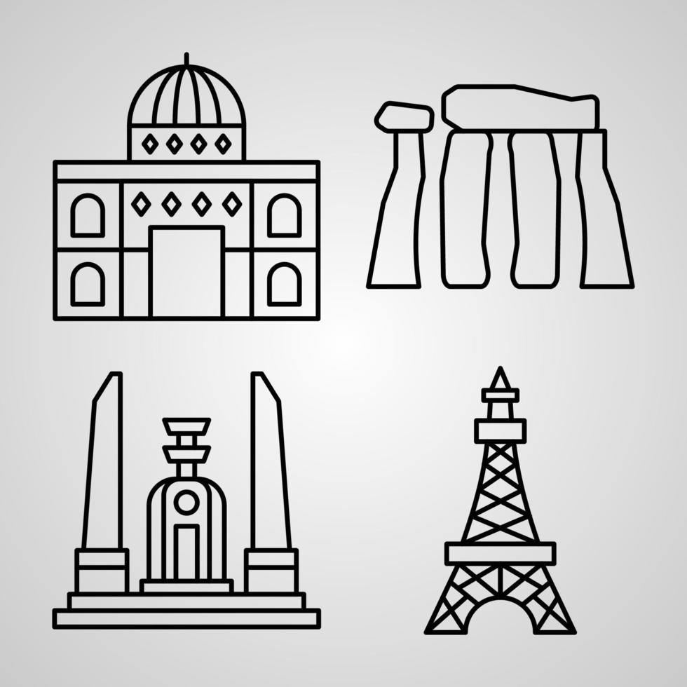 monumentos, icono, conjunto, vector, ilustración, eps vector