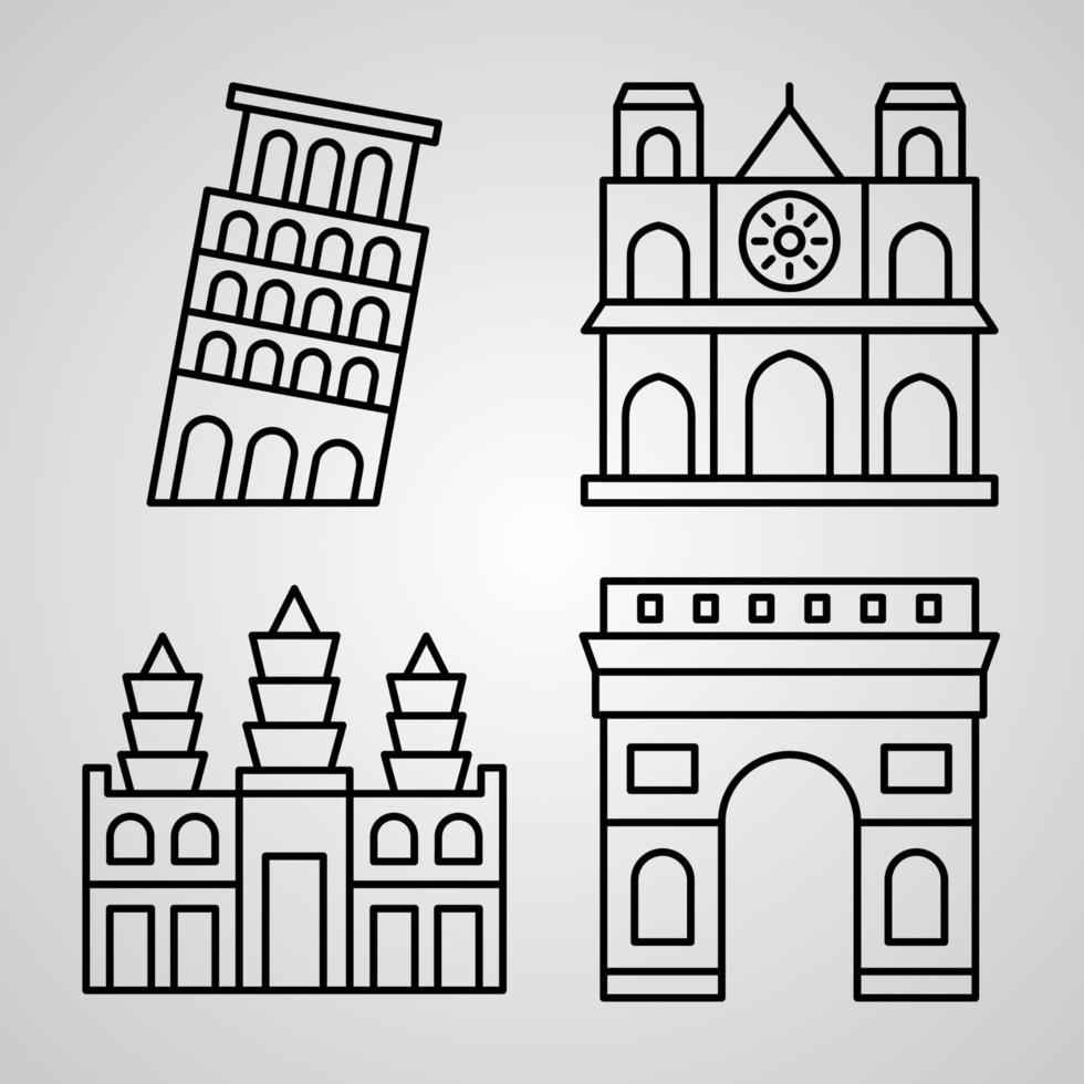 Monuments Line Icon Set Collection of in Trendy Outline Style vector