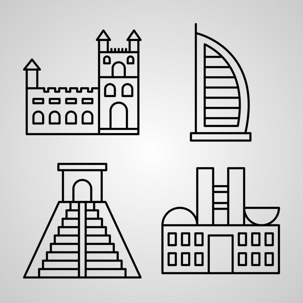 iconos de monumentos de contorno aislados sobre fondo blanco vector
