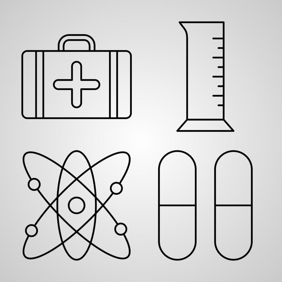 Esquema de iconos de química aislados sobre fondo blanco. vector