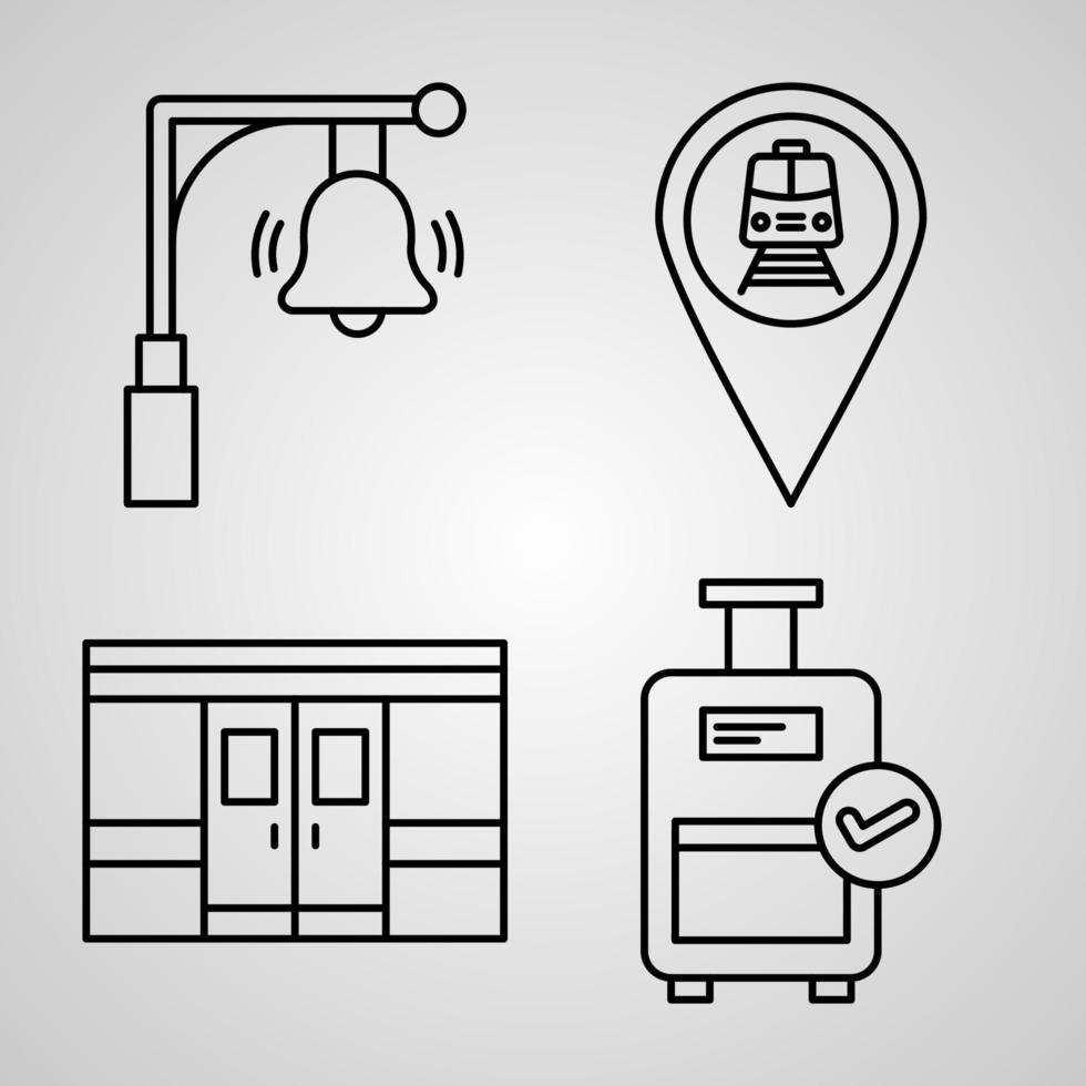 Conjunto de iconos de línea de ferrocarril aislado en símbolos de contorno blanco ferrocarril vector