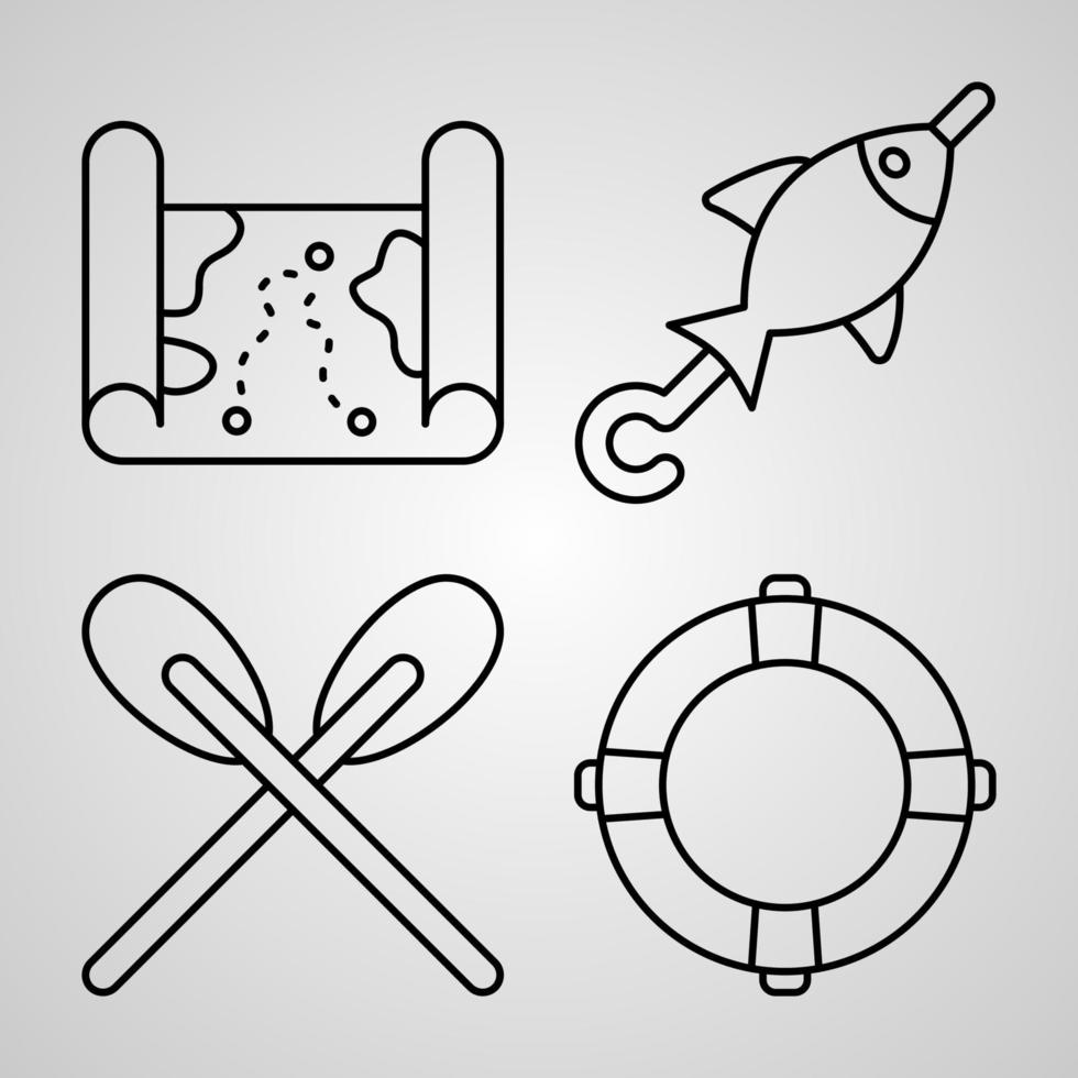 Fishing Line Icons Set Isolated On White Outline Symbols Fishing vector