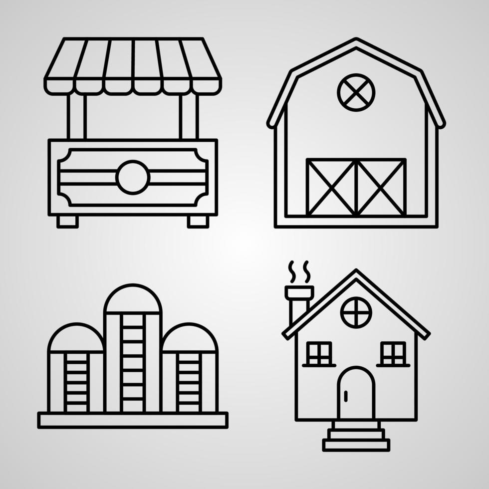 Village Line Icons Set Isolated On White Outline Symbols Village vector