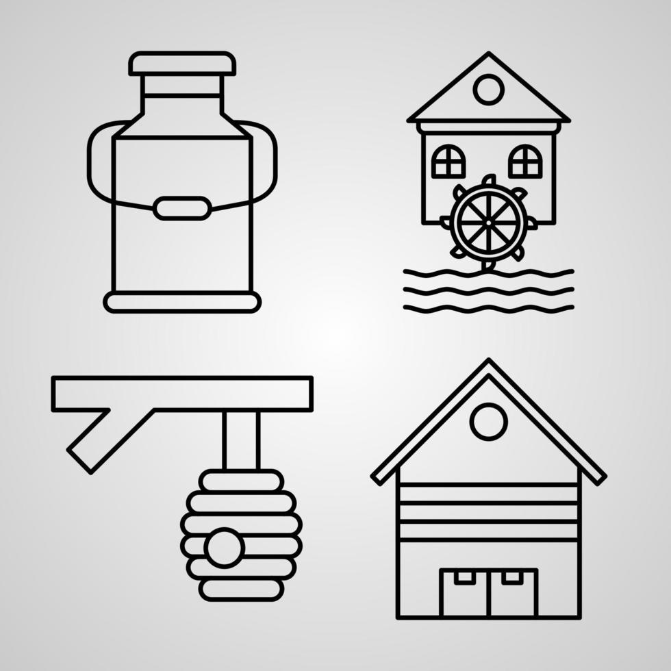 Collection of Village Symbols in Outline Style vector