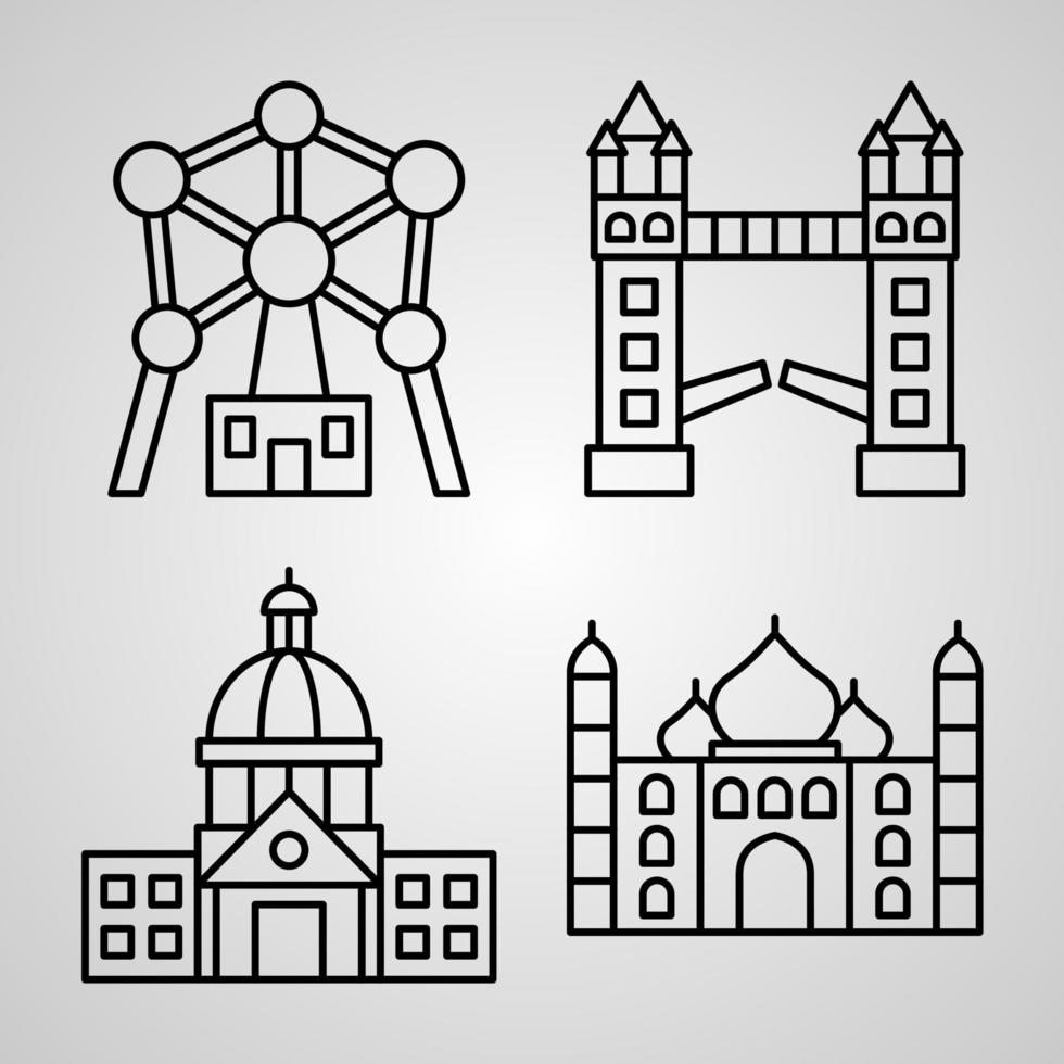 Monuments Symbol Collection On Monuments Outline Icons vector