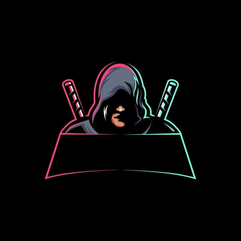 impresionante ninja asesino con espada vector logo mascota