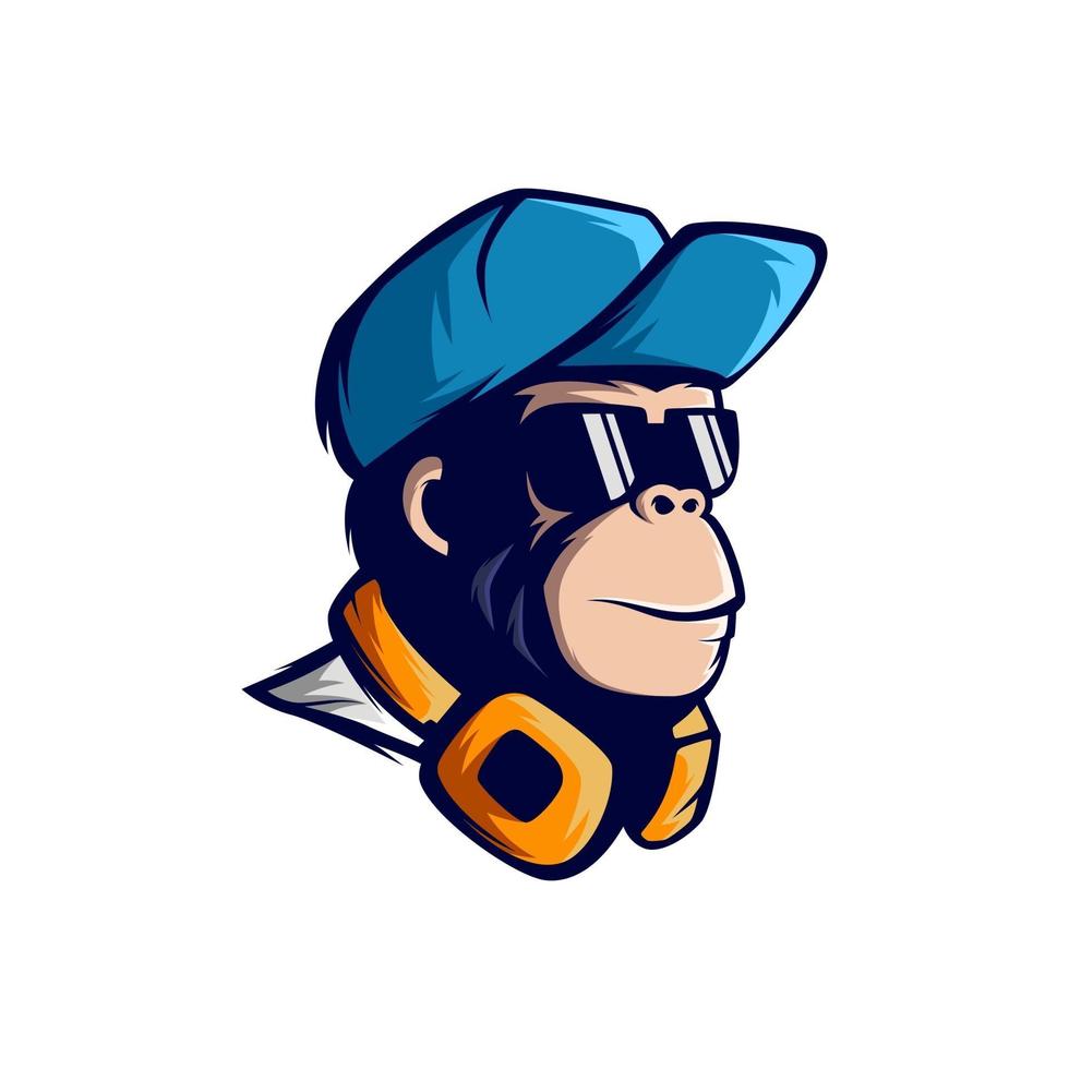 AWESOME COOL MONKEY WITH GLASSES HAT AND EARPHONE VECTOR MASCOT LOGO