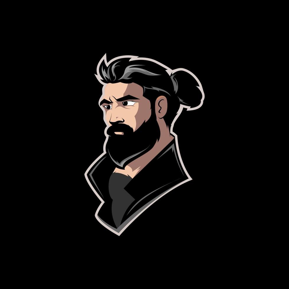 impresionante samurai japón hombre con barba vector logo de mascota