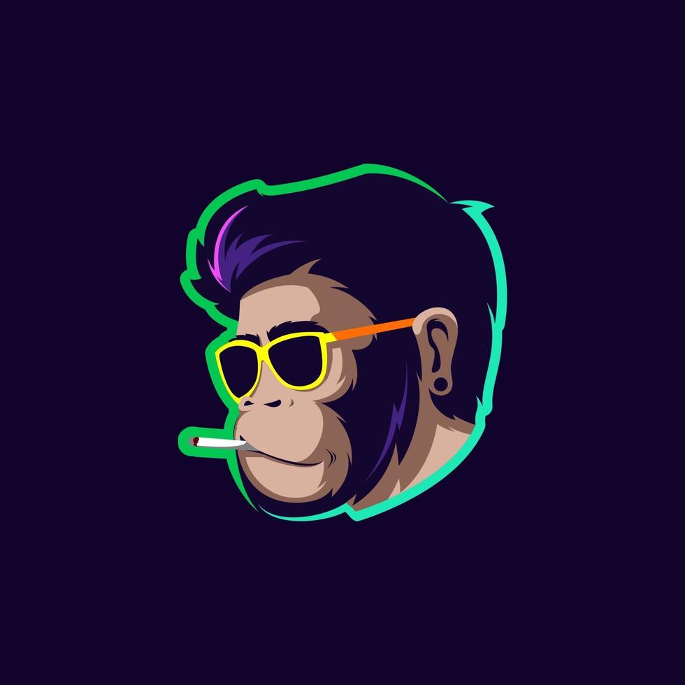 impresionante hombre mono fumando gafas de sol vector logo de la mascota