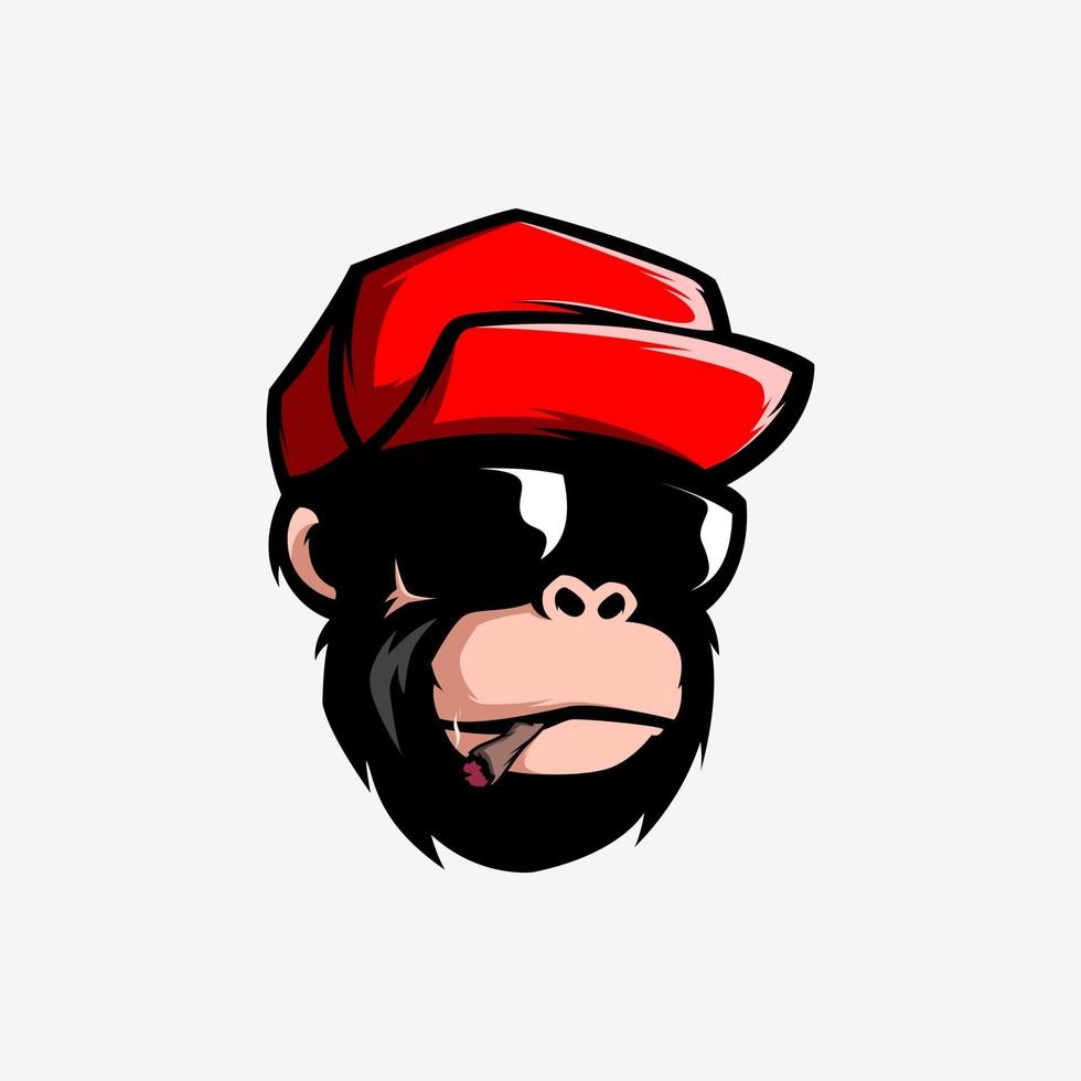 AWESOME SMOKING MONKEY WITH GLASSES AND HAT VECTOR LOGO MASCOT