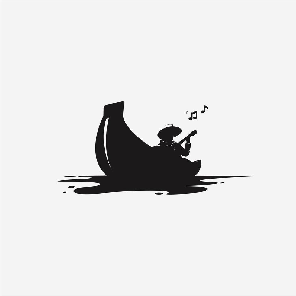 AWESOME GUITAR MAN BOAT SILHOUETTE VECTOR