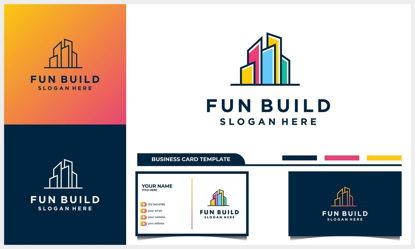 Building logo colorful city building abstract logo and  business card vector