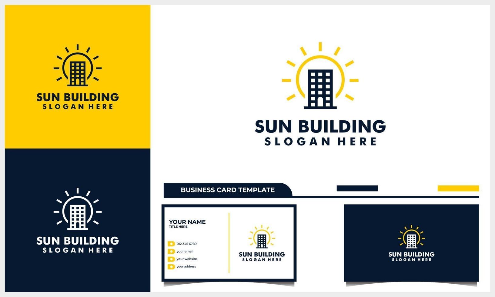 building architecture with sun, sunrise, sunset logo concept template vector