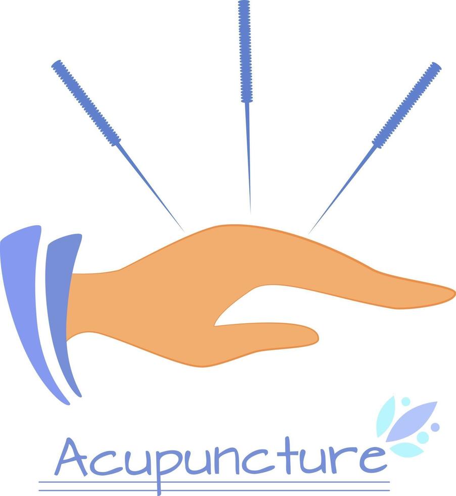 ilustración vectorial de la mano con agujas de acupuntura vector