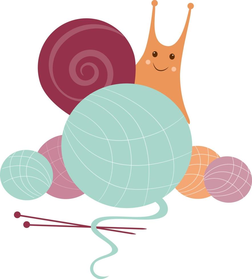 Snail on balls of yarn for knitting vector