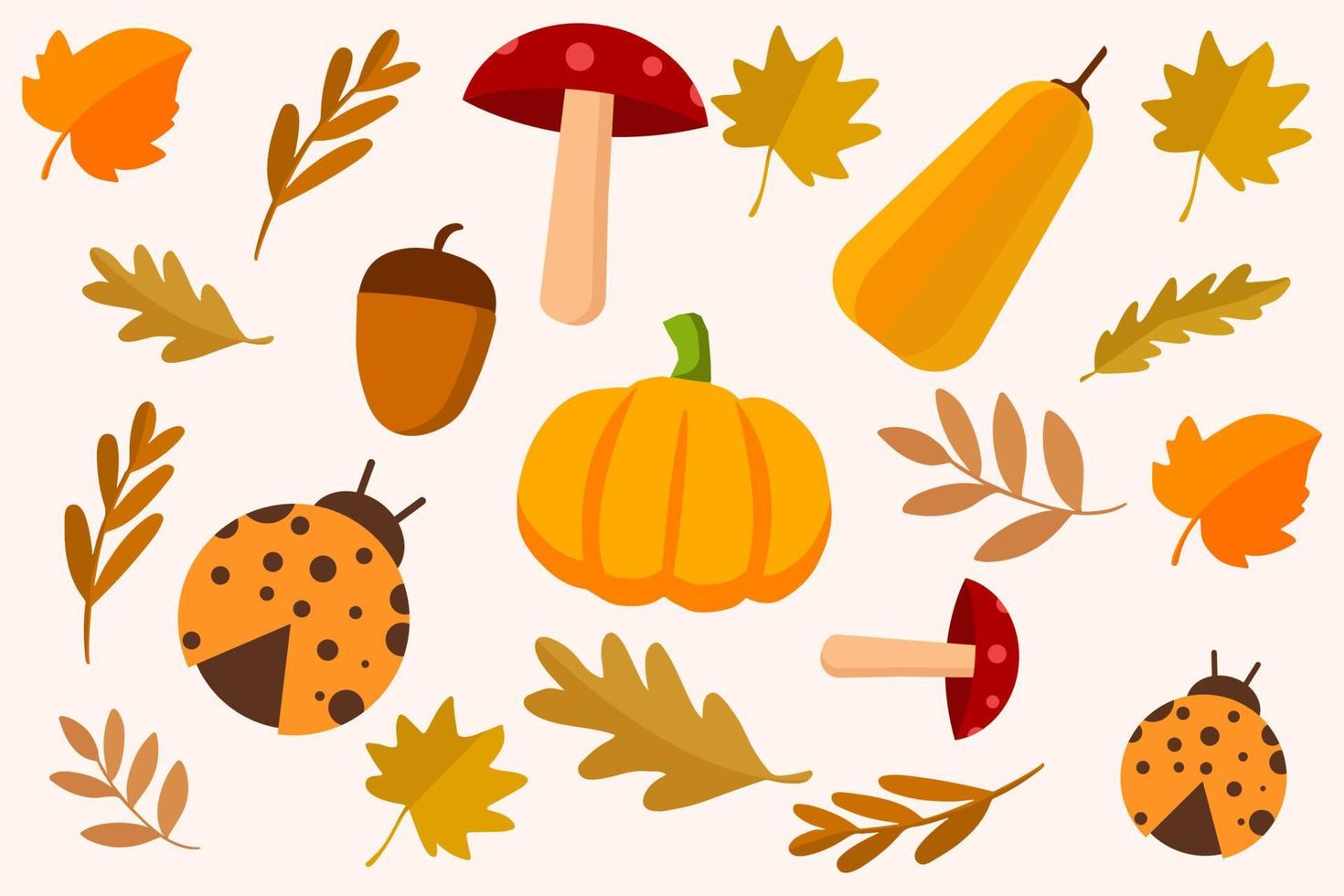 autumn pattern with fruit and leaves autumn, mushrooms and beetle vector