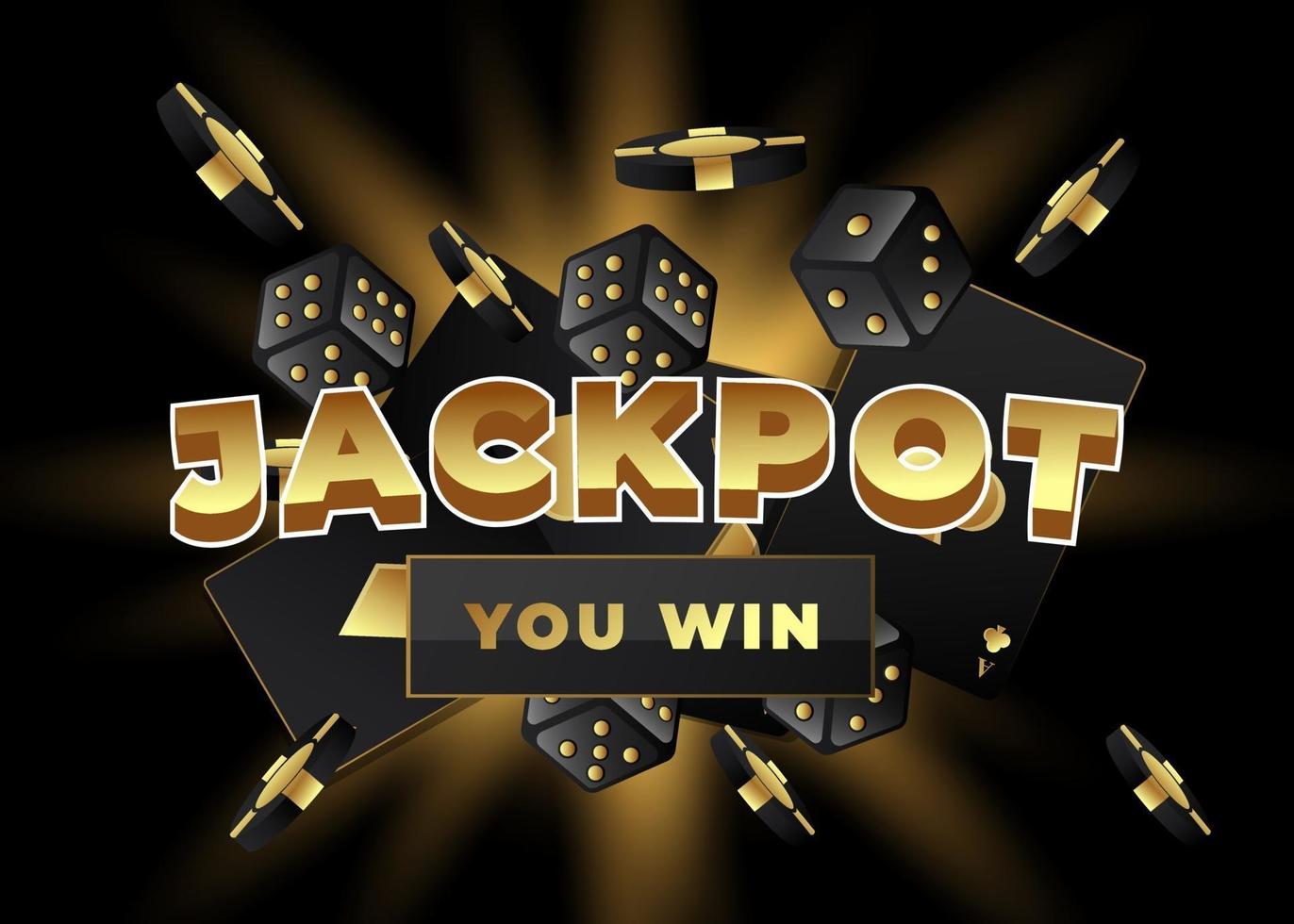 Fondo de jackpot con naipes, dados y monedas. vector