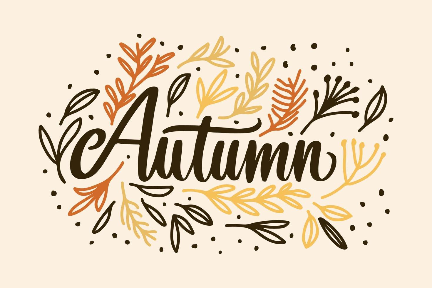 autumn hand lettering with leaves vector