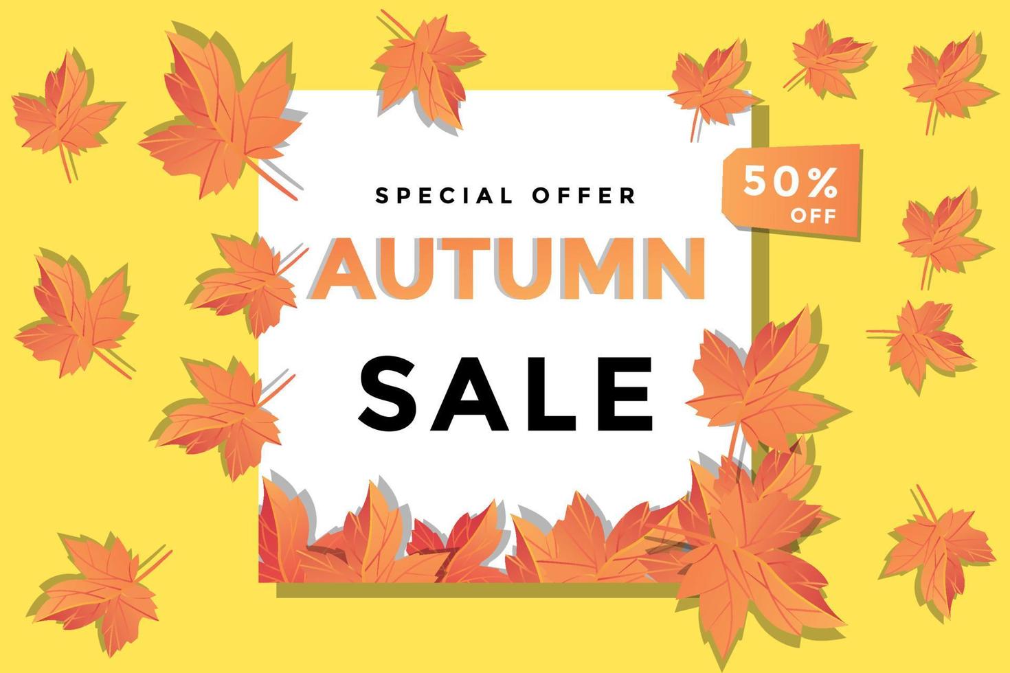 autumn sale banner with leaves and discount tag vector