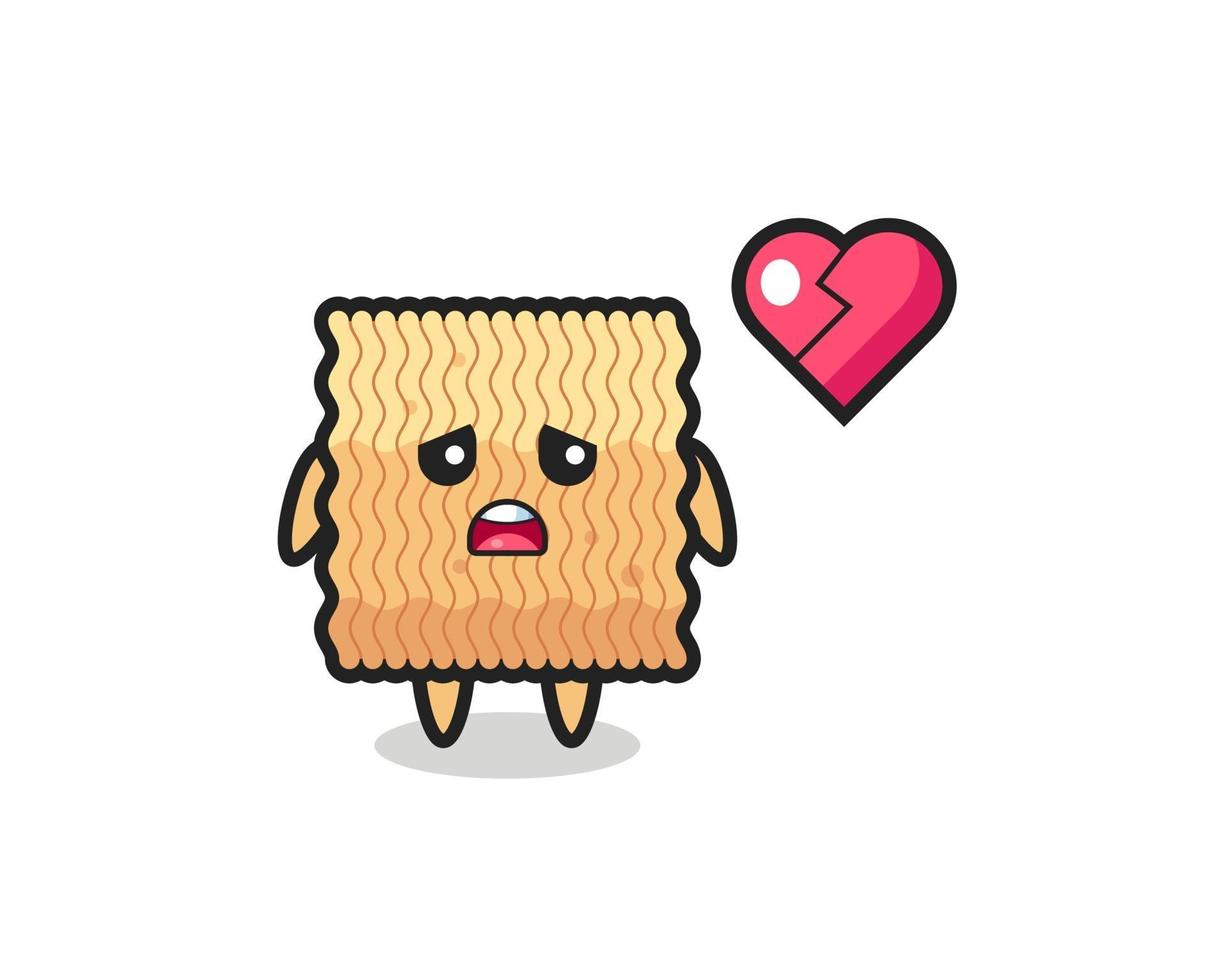 raw instant noodle cartoon illustration is broken heart vector