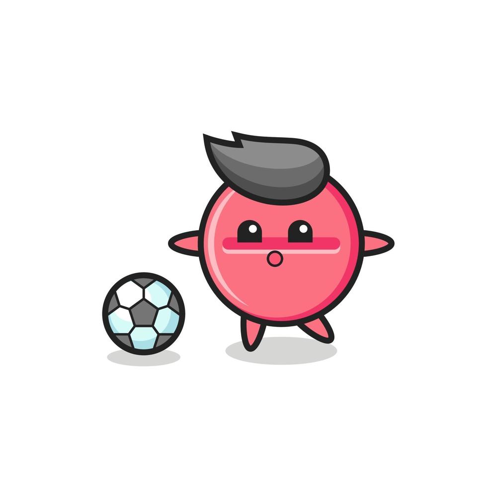 Illustration of medicine tablet cartoon is playing soccer vector