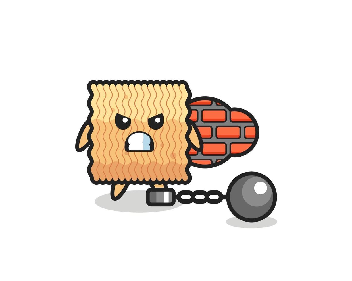 Character mascot of raw instant noodle as a prisoner vector