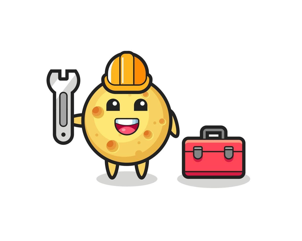 Mascot cartoon of round cheese as a mechanic vector