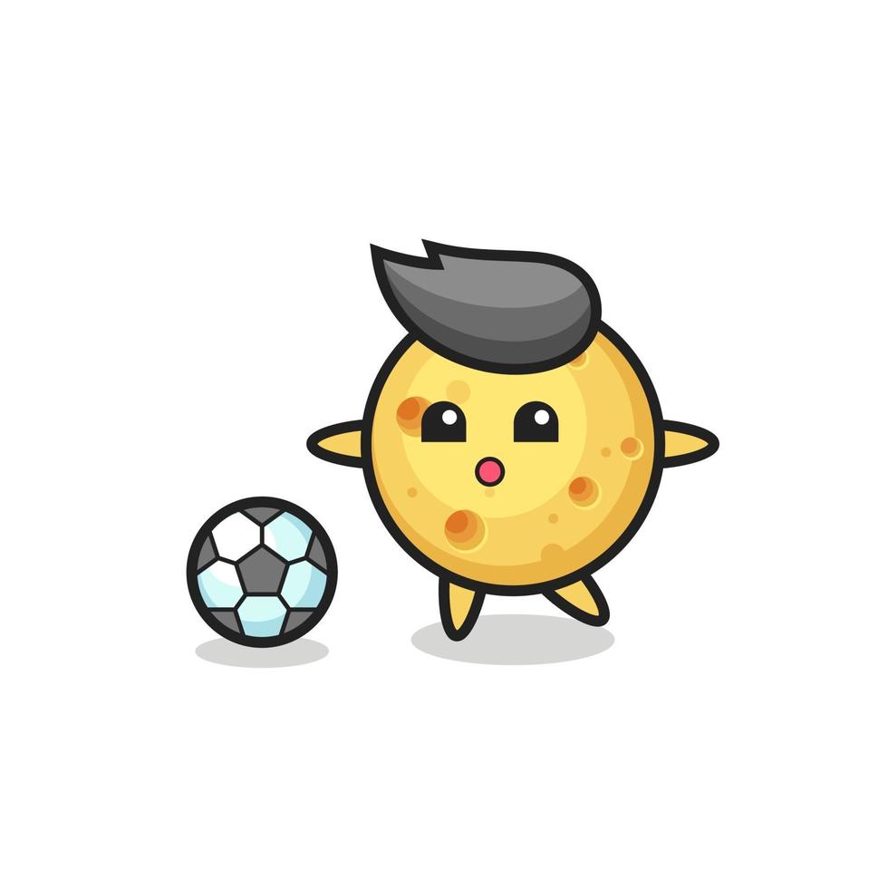 Illustration of round cheese cartoon is playing soccer vector