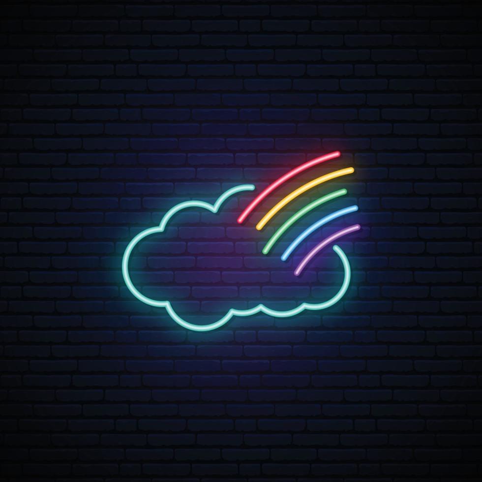 Rainbow and cloud neon signboard. vector