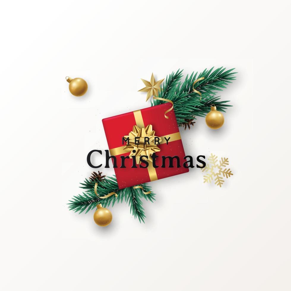 Christmas flat lay composition with red gift box vector